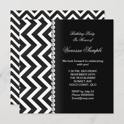 Modern Birthday Black White Chevron Stripe Kaart (Voorkant / Achterkant)