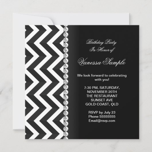 Modern Birthday Black White Chevron Stripe Kaart (Voorkant)