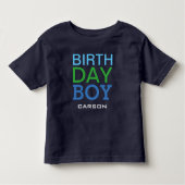 Modern Birthday Boy Navy Blue Name Age Number Kinder Shirts (Voorkant)
