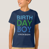 Modern Birthday Boy Navy Blue Name Age Number T-shirt (Voorkant)