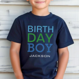 Modern Birthday Boy Navy Blue Name Age Number T-shirt