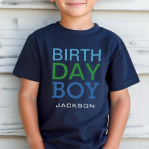 Modern Birthday Boy Navy Blue Name Age Number T-shirt