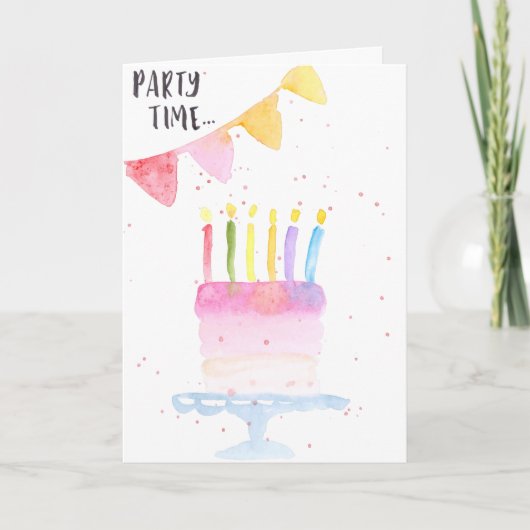 Modern birthday cake watercolor birthday card kaart (Voorkant)