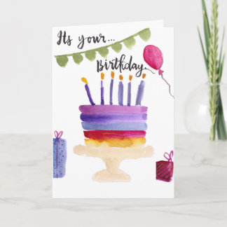 Modern birthday cake watercolor birthday kaart
