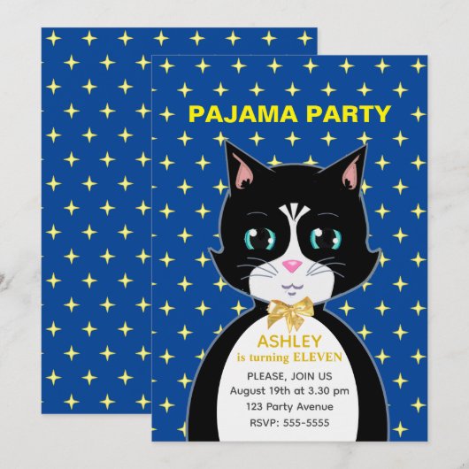 Modern Birthday Cat Pajama Kaart (Voorkant / Achterkant)