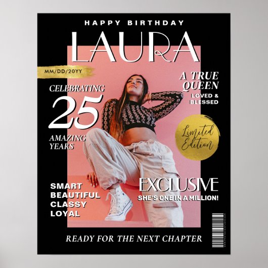 Modern Birthday Custom Magazine Hoesje, Portret Poster (Voorkant)
