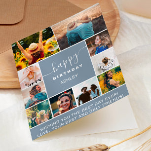 Modern birthday dusty blue 10 foto-lijstfoto kaart