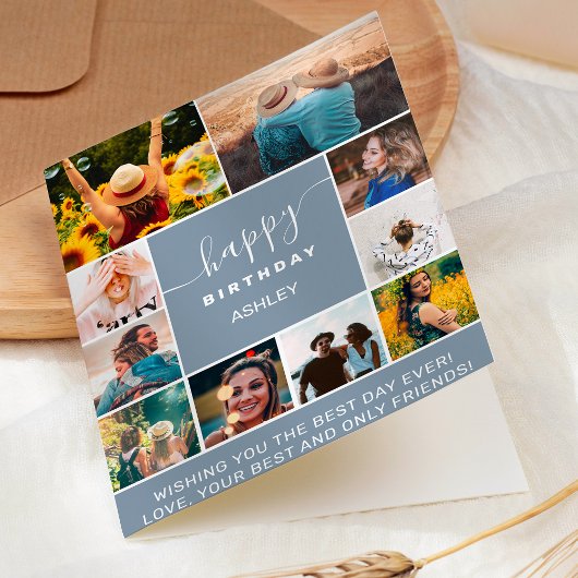 Modern birthday dusty blue 10 foto-lijstfoto kaart