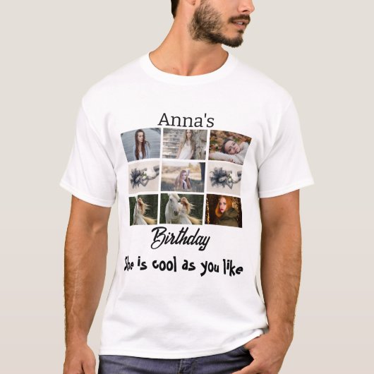 Modern Birthday, gepersonaliseerd 9 Foto Collage T-shirt (Voorkant)
