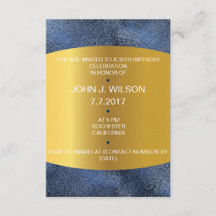 Modern Birthday Invitation Golden Metalic Blue Vip Kaart