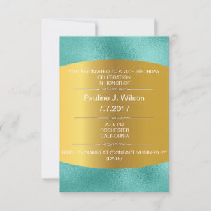 Modern Birthday Invitation Golden Mint Green Vip Kaart