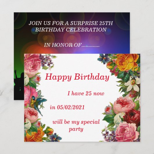 MODERN BIRTHDAY-KAART UITNODIGING BRIEFKAART (Voorkant / Achterkant)