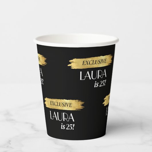 Modern Birthday Magazine Hoesje Zwart Goud Papieren Bekers (Achterkant)