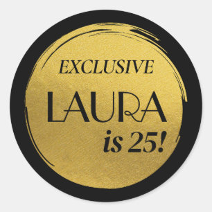 Modern Birthday Magazine Hoesje Zwart Goud Ronde Sticker