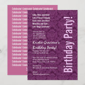 Modern Birthday Paars en Roze Damask Sjabloon Kaart (Voorkant / Achterkant)