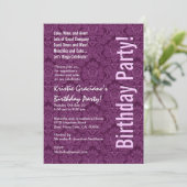 Modern Birthday Paars en Roze Damask Sjabloon Kaart (Staand voorkant)