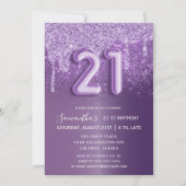 Modern Birthday Paarse Glitter Balloon Kaart (Voorkant)