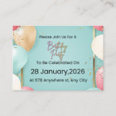  Modern Birthday Party Invitation || Customizable  Informatiekaartje (Voorkant)