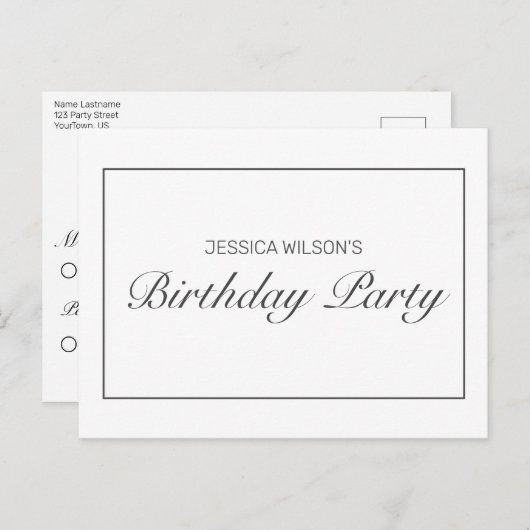 Modern Birthday Party RSVP Invitation Briefkaart (Voorkant / Achterkant)