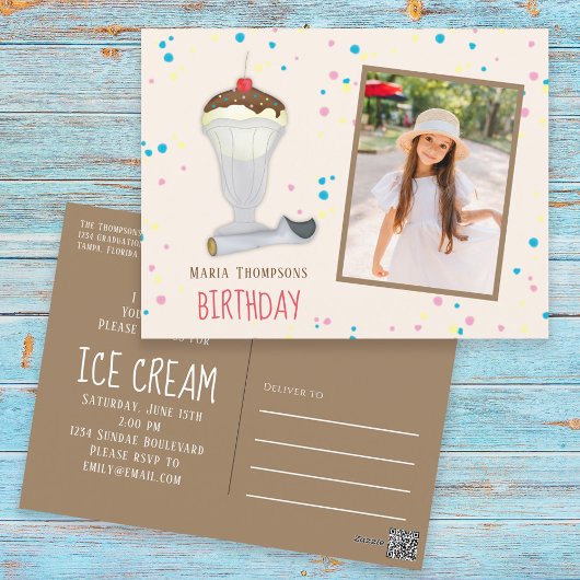 Modern Birthday Photo Ice Cream Sprinkles Cute Briefkaart
