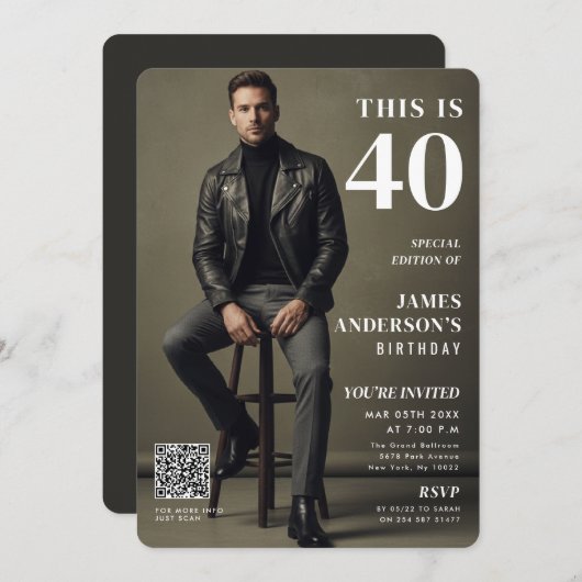 Modern Birthday Photo Magazine Cover Custom Card Kaart (Voorkant / Achterkant)