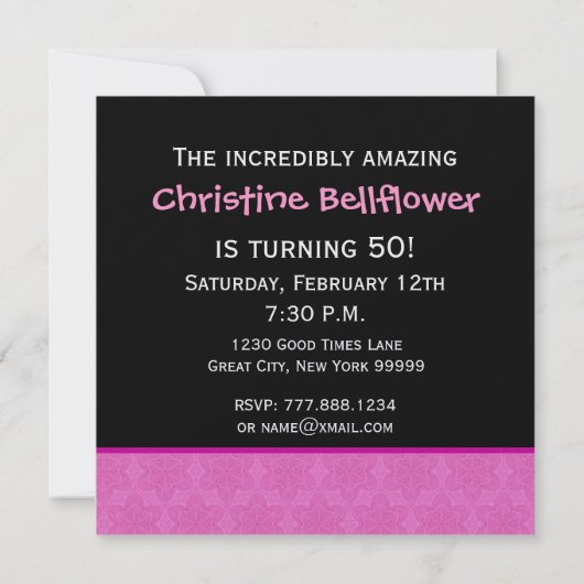 Modern Birthday Pink en Black Flower Star Pattern Kaart (Achterkant)