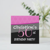 Modern Birthday Pink en Black Flower Star Pattern Kaart (Staand voorkant)