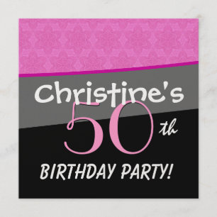 Modern Birthday Pink en Black Flower Star Pattern Kaart