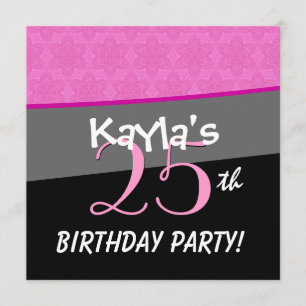 Modern Birthday Pink en Black Flower Star Pattern Kaart