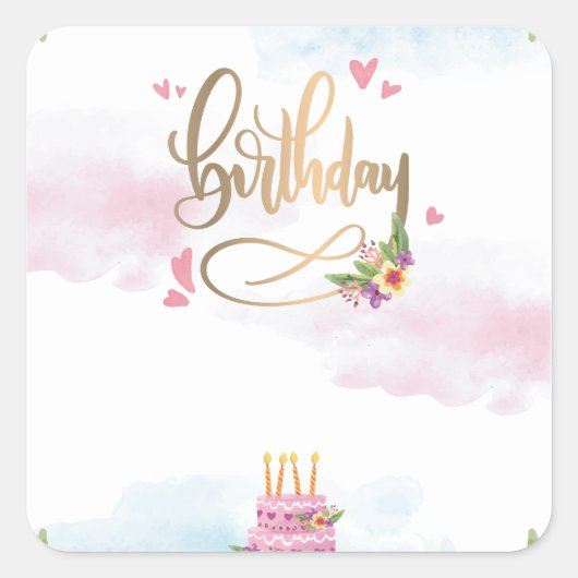 Modern Birthday Vierkante Sticker (Voorkant)
