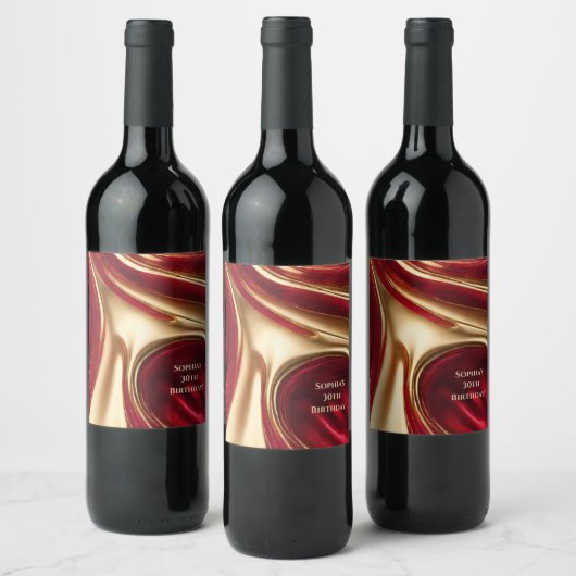 Modern Birthday Wine Label- Rood en Goud- Wijn Etiket (Flessen)