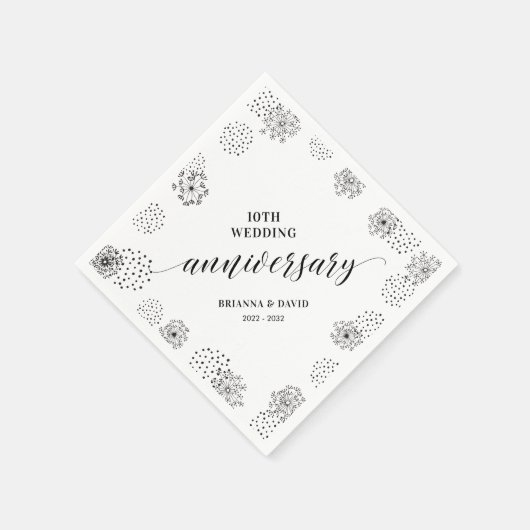 Modern Black 10th Wedding Jubileum Party Napkin Servet (Hoek)