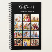 Modern Black 12 Photo Collage White Script 2024 Planner (Voorkant)