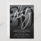 Modern Black 30ste verjaardag uitnodiging (Voorkant)