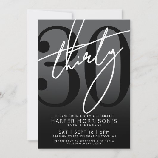 Modern Black 30ste verjaardag uitnodiging (Voorkant)