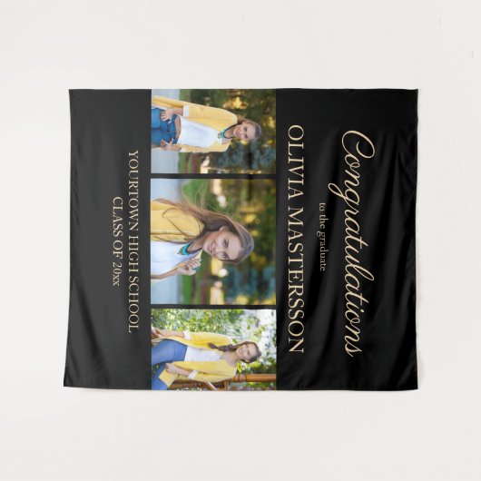 Modern Black 3 Foto Afstuderen gefeliciteerd Wandkleed (Voorkant (horizontaal))