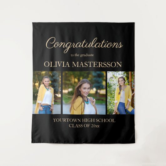 Modern Black 3 Foto Afstuderen gefeliciteerd Wandkleed (Voorkant)