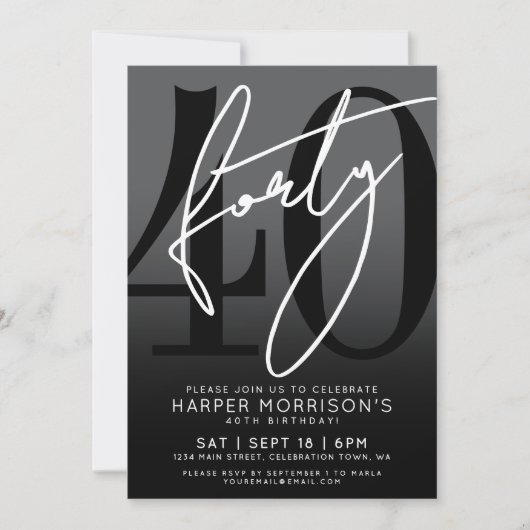 Modern Black 40ste verjaardag uitnodiging (Voorkant)