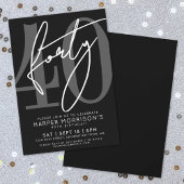 Modern Black 40th Birthday Party Invitation Kaart