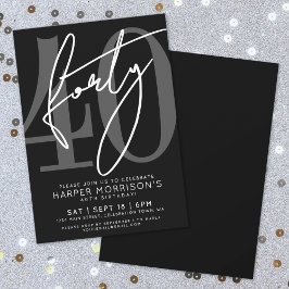 Modern Black 40th Birthday Party Invitation Kaart