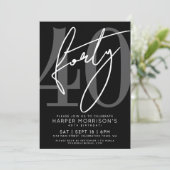 Modern Black 40th Birthday Party Invitation Kaart (Staand voorkant)