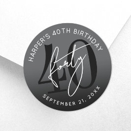 Modern Black 40th Birthday Party Ronde Sticker