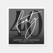 Modern Black 40th Birthday Party Servet (Voorkant)