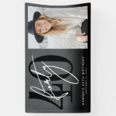 Modern Black 40th Birthday Party Spandoek (Verticaal)
