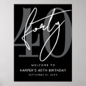 Modern Black 40th Birthday Party Welcome Sign Poster (Voorkant)