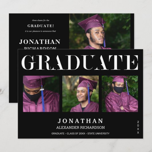 Modern Black 4 Foto Afstuderen Aankondiging 2M (Voorkant / Achterkant)