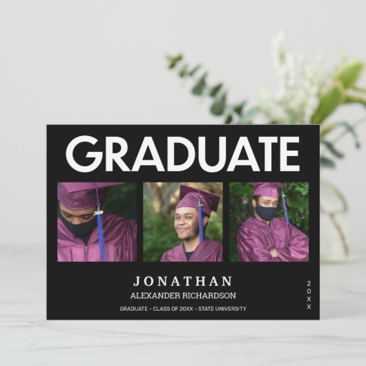 Modern Black 4 Foto Afstuderen Aankondiging 3M (Staand voorkant)