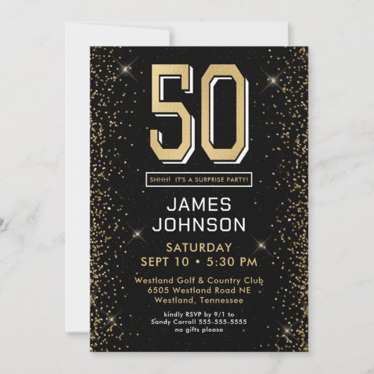Modern Black 50e verrassingsverjaardagsfeestje Kaart (Voorkant)