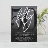 Modern Black 50ste verjaardag uitnodiging (Staand voorkant)