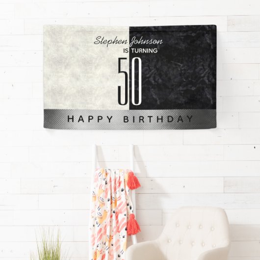 Modern Black 50ste verjaardagsfeest Spandoek (Insitu)